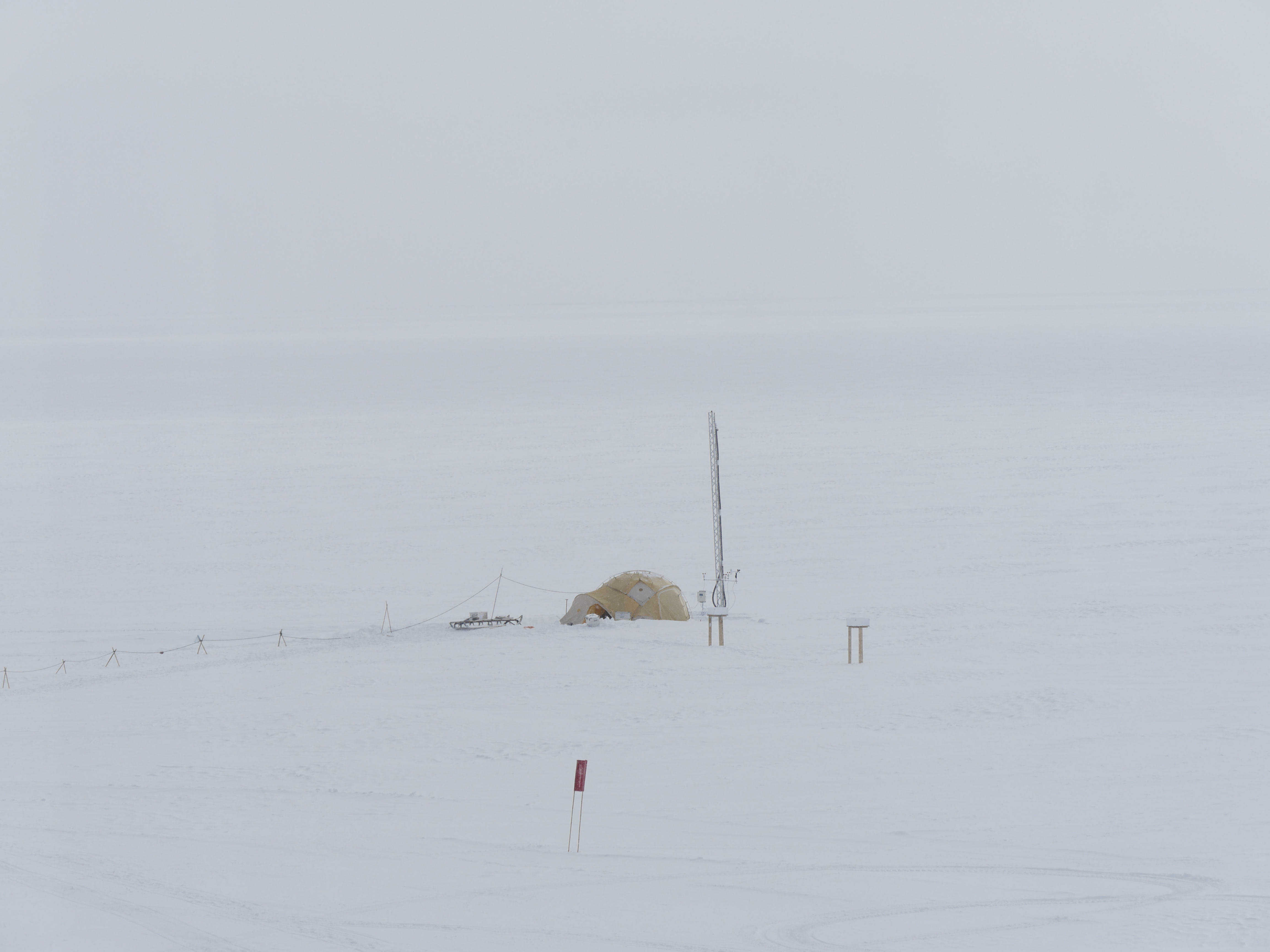A view from the top of the main dome towards the so-called vapour tent and the sampling tower where isotope measurements are made to understand the interaction of the ice and vapour.