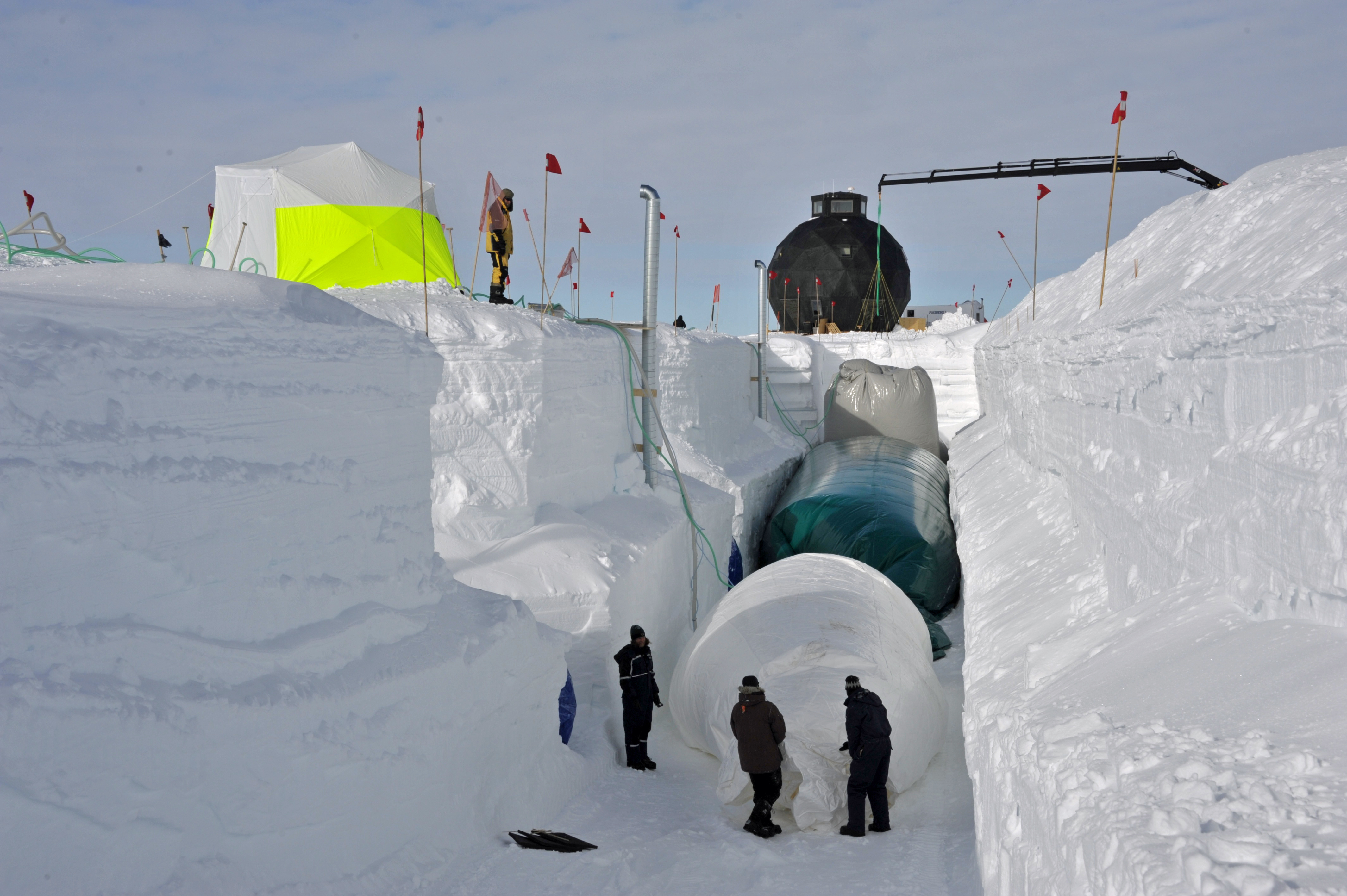 Trench ballons and the upright access-hole balloon in the background