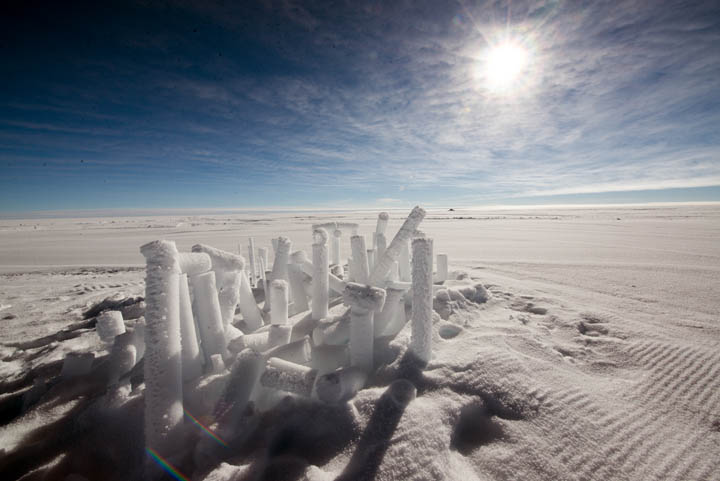 A night with wind added nice features to these discarded surface ice cores