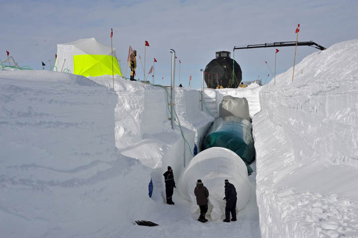 Trench ballons and the upright access-hole balloon in the background